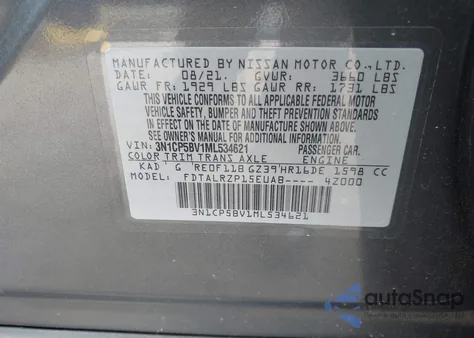 2021 Nissan Kicks S Xtronic Cvt z USA, uszkodzony, nr VIN 3N1CP5BV1ML534621